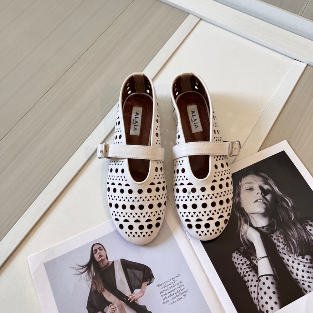 Alaia White Perforated Leather Flats